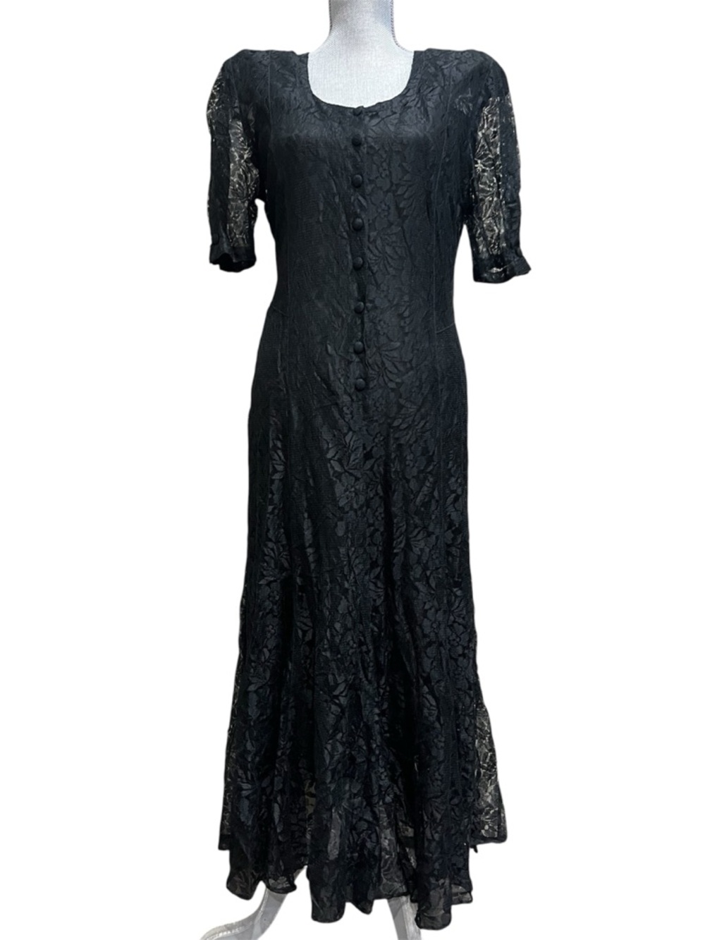 Starina Black Lace Floral Dress M Tulle Mesh Vampire Witch Gothic 90’s